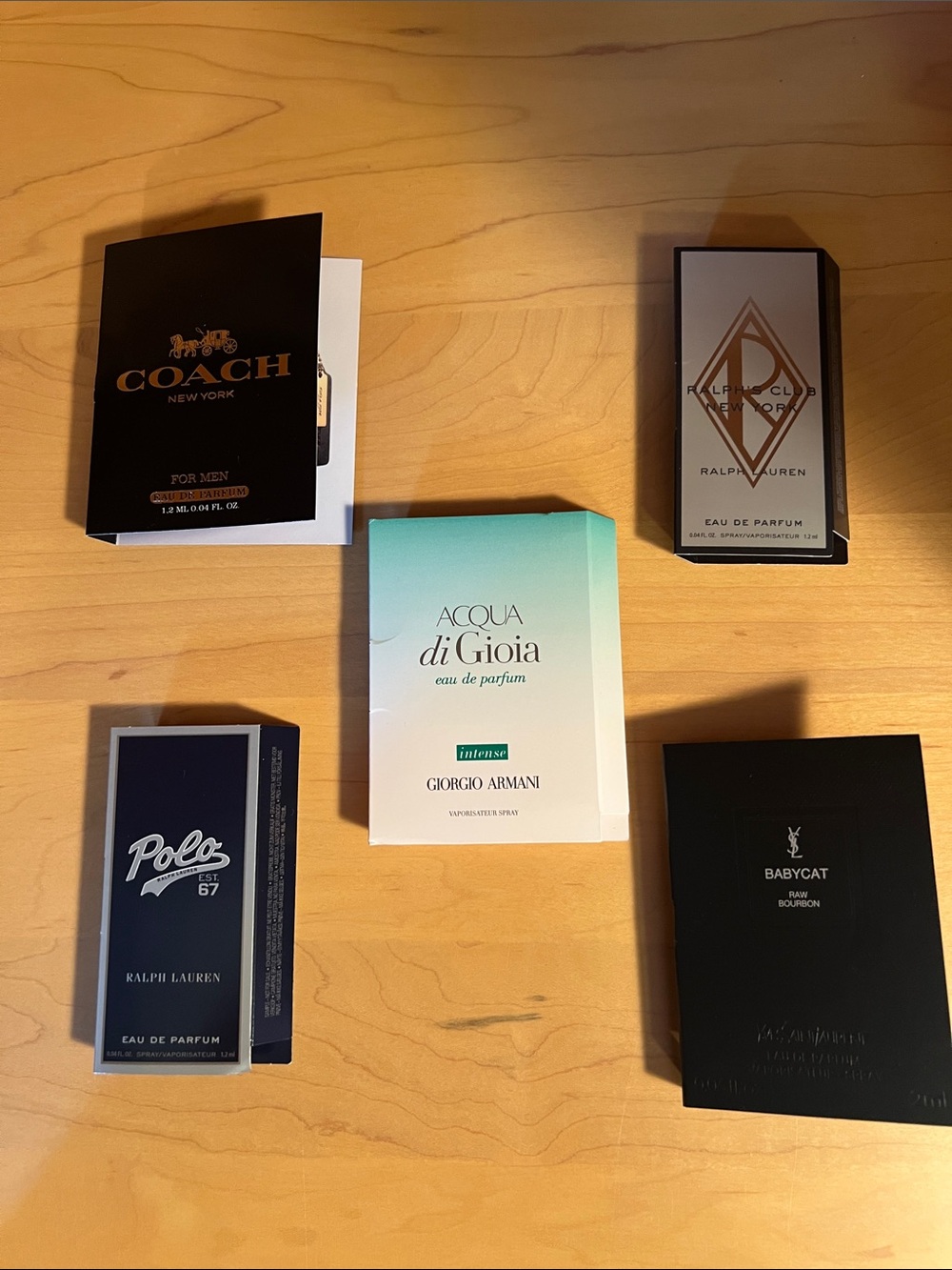 Luxury men’s samples including Giorgio Armani